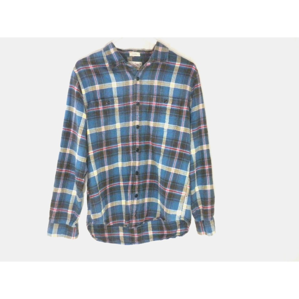 J Crew Flannel Shirt‎ Mens M Blue Plaid Midweight Classic Button Up Soft Brushed